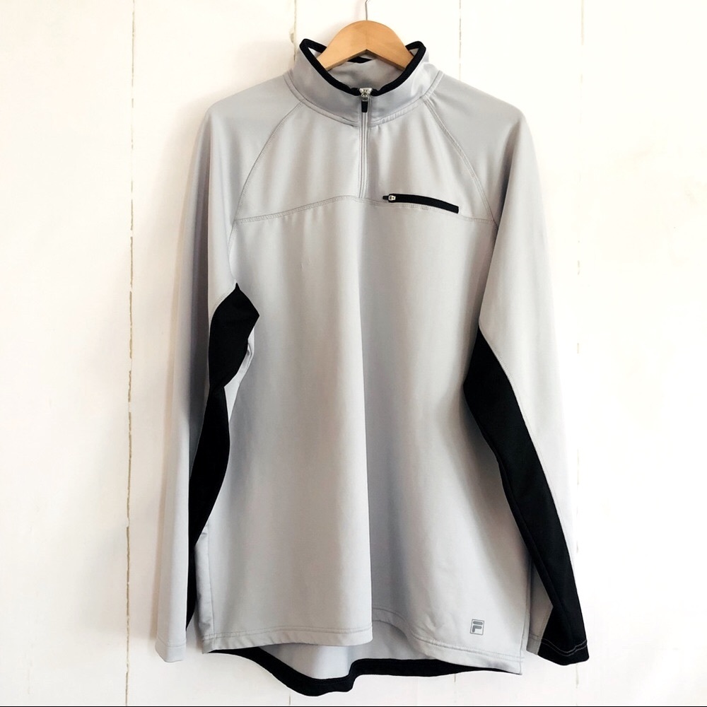 Fila Gray LS 1/4 Zip Mock Neck Pullover Top